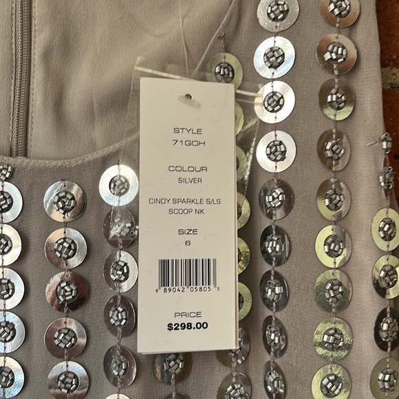 French Connection Dress Mini ‘Cindy Sparkle’ Scoop Neck Silver Size 6 - Picture 6 of 9